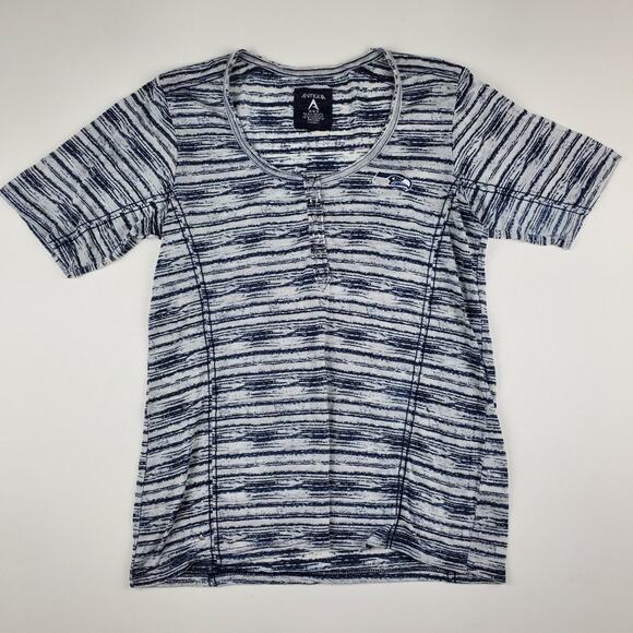 Antigua Seattle Seahawks NFL Team Short Sleeve Tee Raw Hem Stripe T-Shirt Top M - Picture 1 of 6